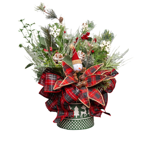 Plaid Snowman Center Piece